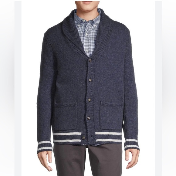 Vineyard Vines Varsity Wool Shawl Cardigan Nautical Navy XL Rope Design Sweater - Picture 13 of 16